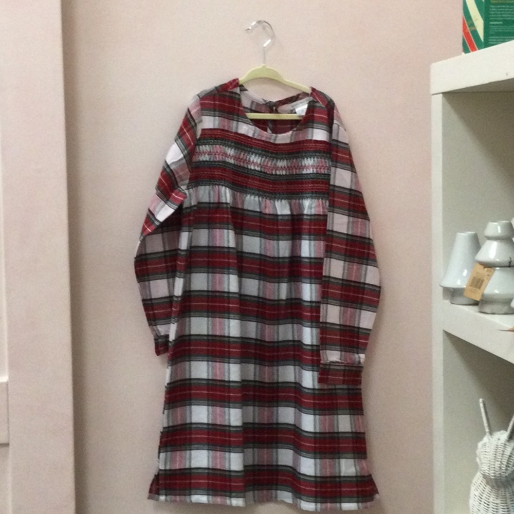 Red & Gray Plaid Long Sleeve Smock Dress